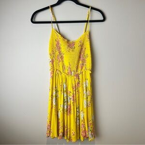 Yellow Floral Sundress with Smocked Bodice and gathered waist spinny skirt